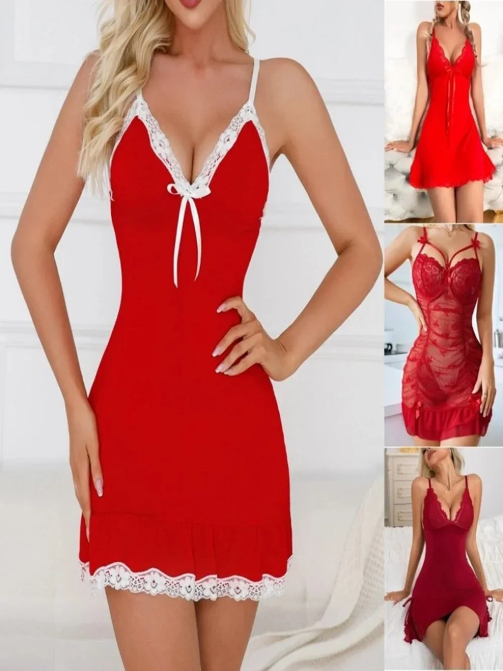 Sexy-Lingerie Women's Babydoll G-string Sleepwear Underwear Lace Dress Nightwear